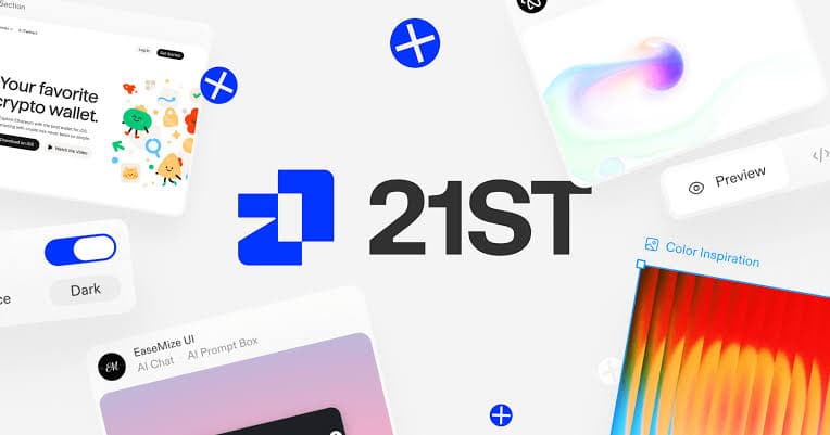 The 21st.dev component library, with the 21ST wordmark and a spread of real UI previews